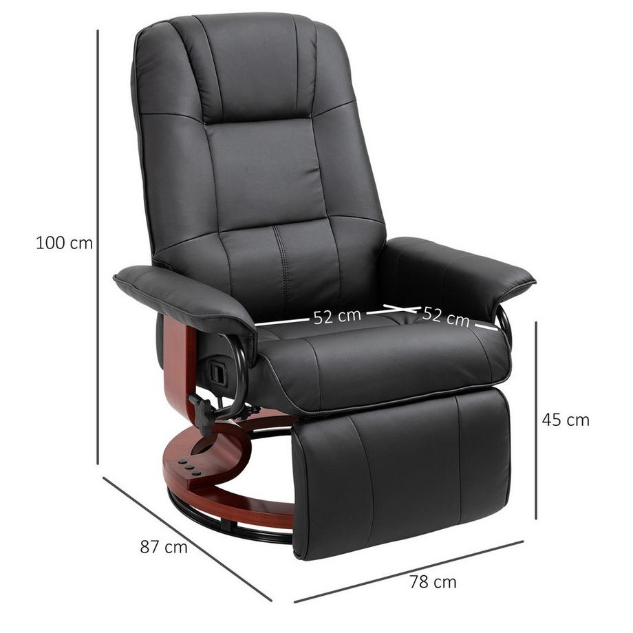 Northio Relaxsessel Fernsehsessel Liegesessel Mit Fußstütze Aus Kunstleder 360° Drehstuhl Holzfuß Schwarz 145° Neigbar 78 X 87 X 100 Cm  