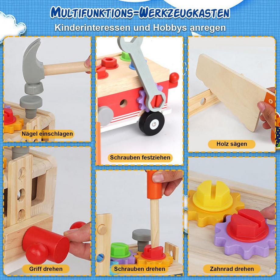 Activity-board  Kinderwerkbank, Werkzeugkoffer, Kinderwerkzeugwagen, Werkzeuggürtelkoffer 