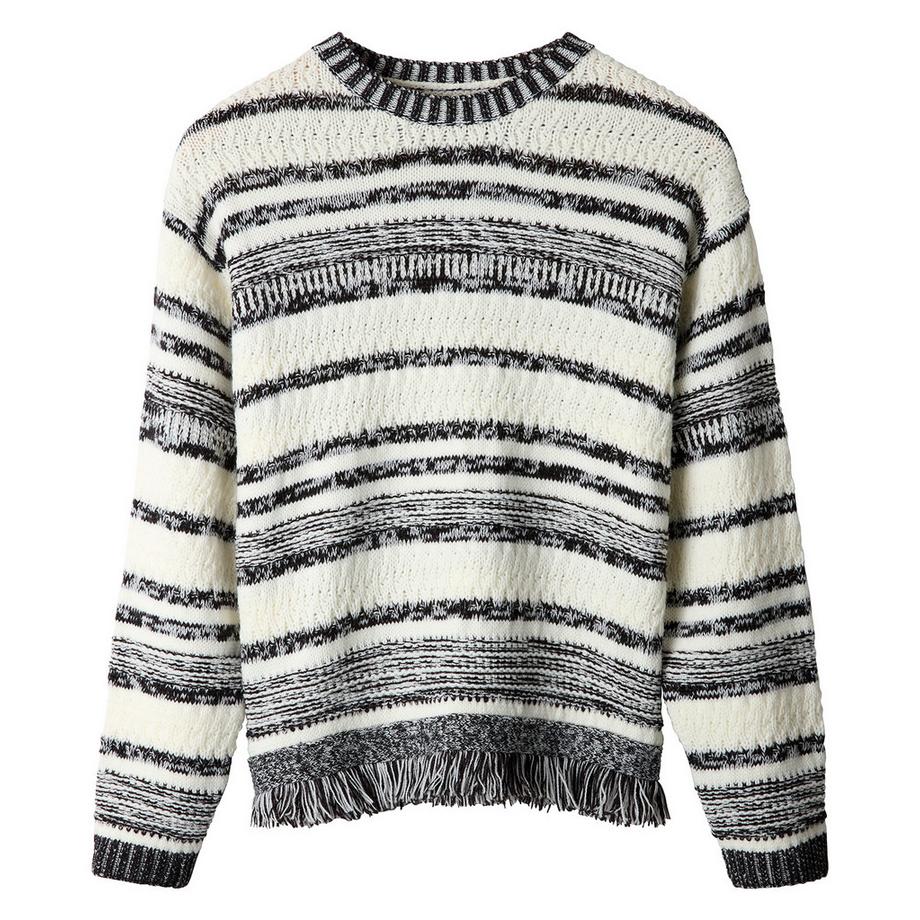 Joe Browns Schwarz Cremefarbener Streifenpullover mit Fransen  