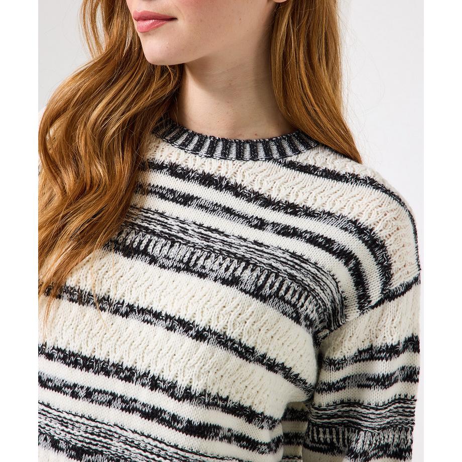 Joe Browns Schwarz Cremefarbener Streifenpullover mit Fransen  