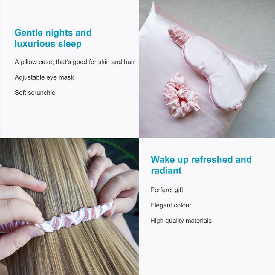 Intirilife 3-teiliges Schlafset mit Schlafmaske Kissenbezug und Haargummi  