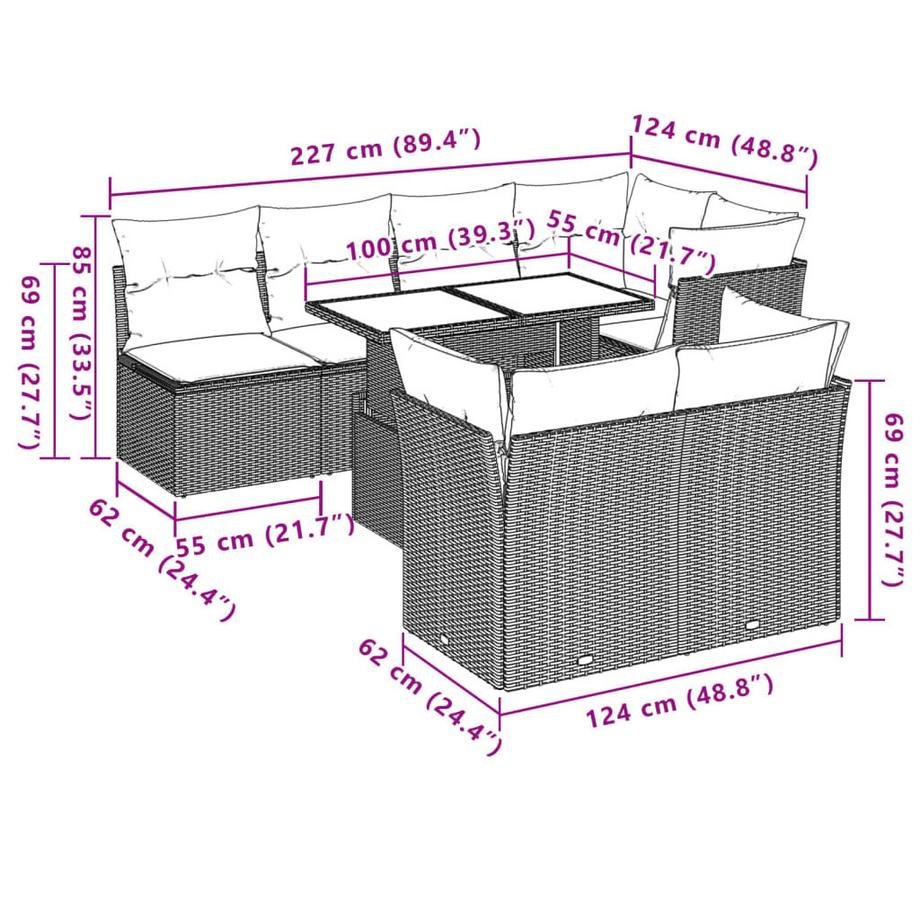VidaXL Ensemble de canapés de jardin rotin synthétique  