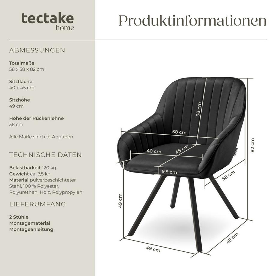 Tectake Chaise pivotante avec accoudoirs SNUG rembourrée aspect velours  
