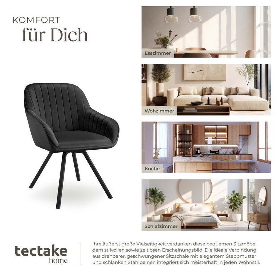 Tectake Chaise pivotante avec accoudoirs SNUG rembourrée aspect velours  