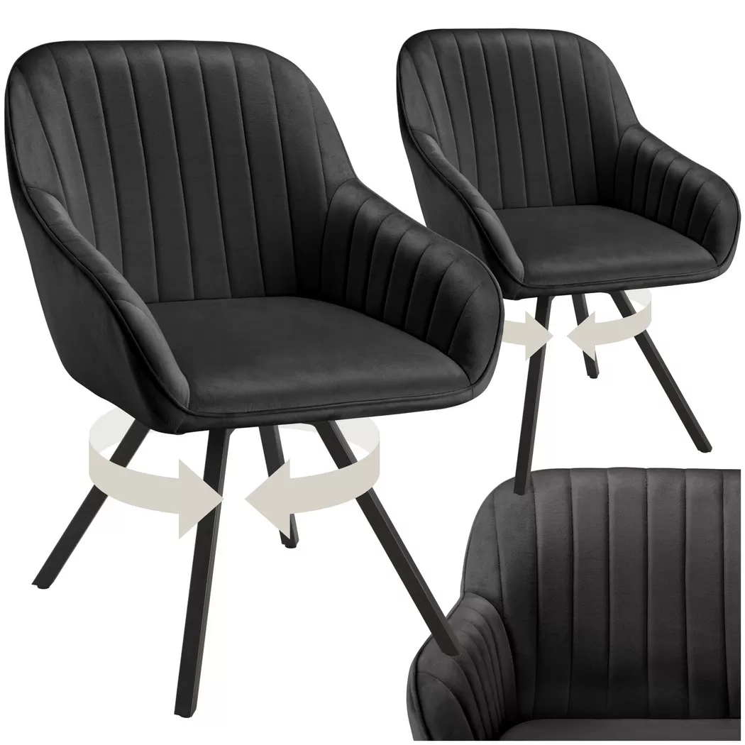 Tectake - Lot 2 chaises pivotantes à 360° avec accoudoirs velours noires