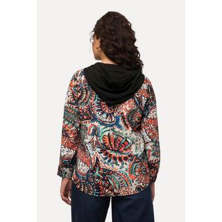 Ulla Popken  Kapuzen-Bluse, Paisley, A-Linie, V-Ausschnitt, Langarm 