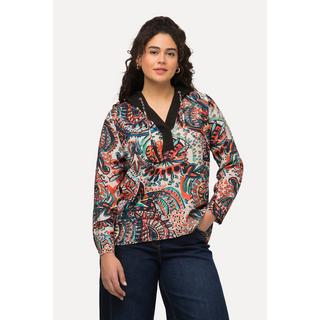 Ulla Popken  Kapuzen-Bluse, Paisley, A-Linie, V-Ausschnitt, Langarm 