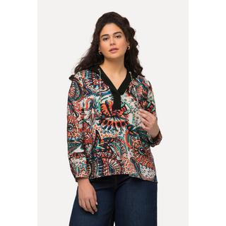 Ulla Popken  Kapuzen-Bluse, Paisley, A-Linie, V-Ausschnitt, Langarm 