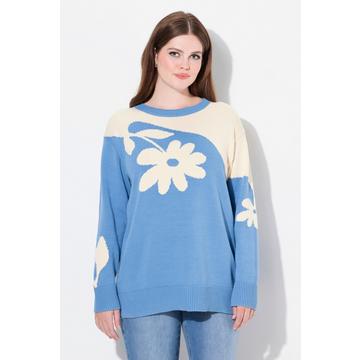 Maglione di cotone biologico con jacquard, scollo a girocollo e maniche lunghe