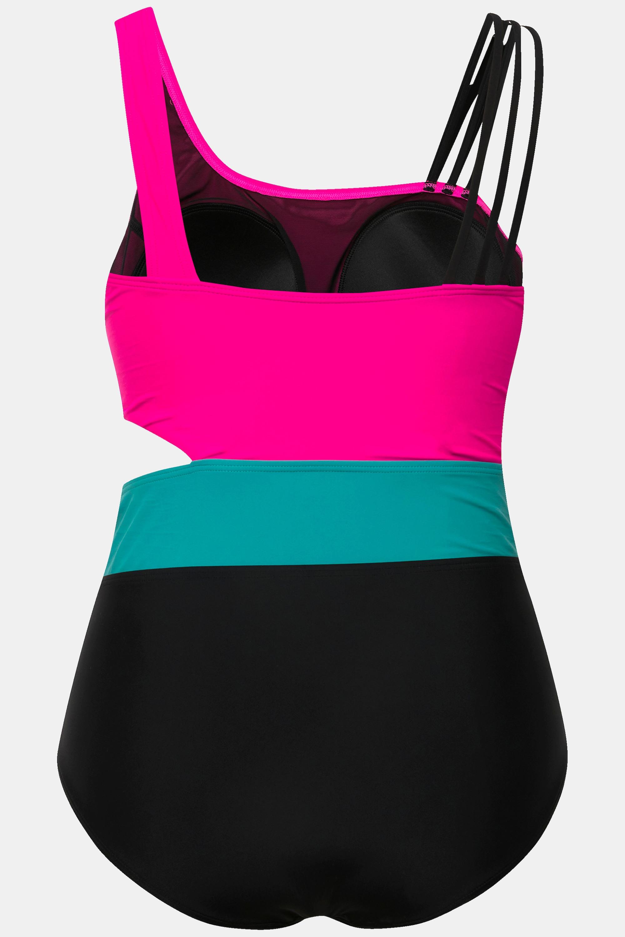 Ulla Popken  Maillot de bain color block, avec bonnets souples. Matière recyclée 