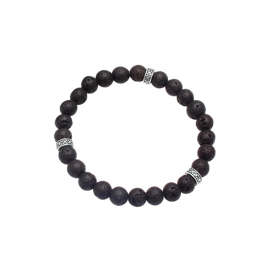 Kuzzoi  Bracelet Herren Lava Schwarz Vintage 925 Silber Oxidiert 