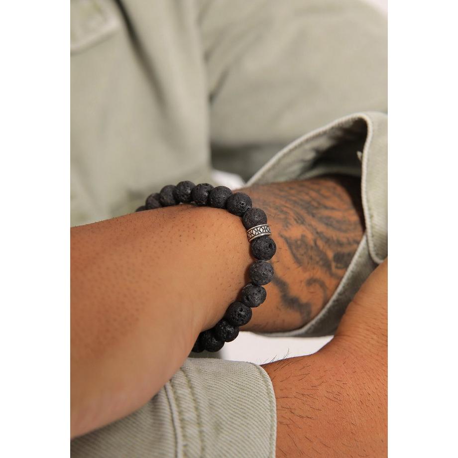 Kuzzoi  Bracelet Herren Lava Schwarz Vintage 925 Silber Oxidiert 