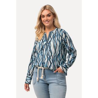 Ulla Popken  Blouse, rayures, ,col montant, col V, manches longues 