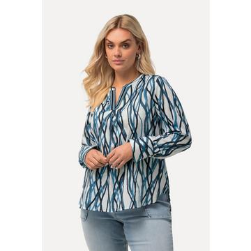 Blusa con fantasia a righe, scollo a V, colletto alto e maniche lunghe