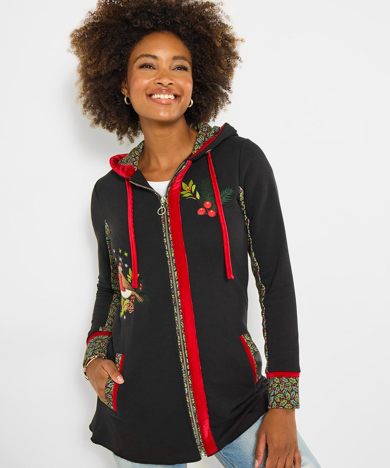 Joe Browns Festlicher Hoodie mit Rotkehlchen-Print  