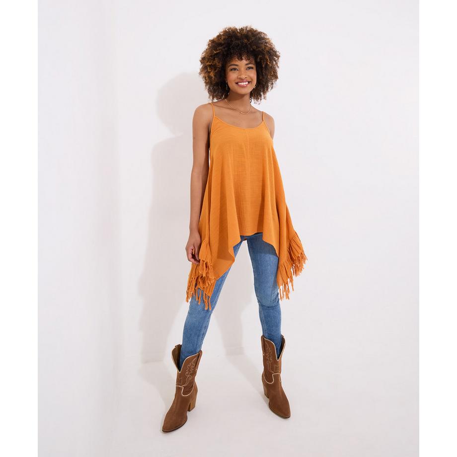 Tunika mit Quasten- und Taschentuchsaum