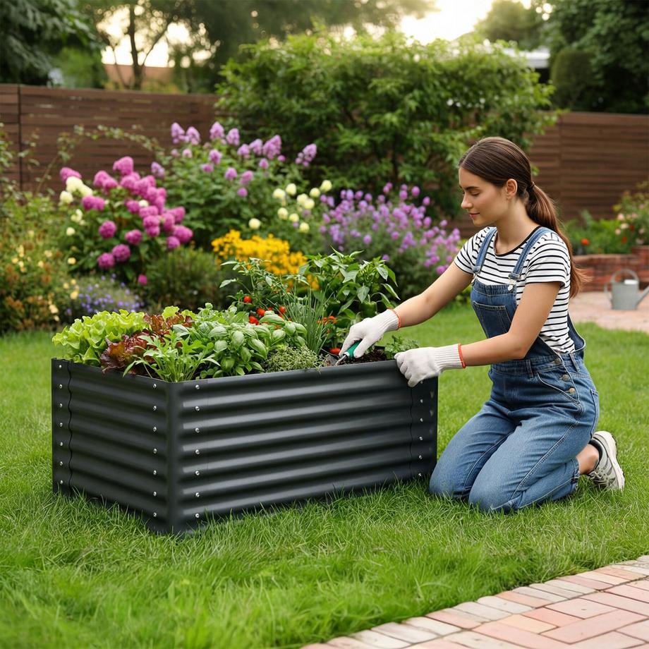 Tectake Aiuola rialzata da giardino in acciaio zincato Salvia In acciaio zincato resistente  