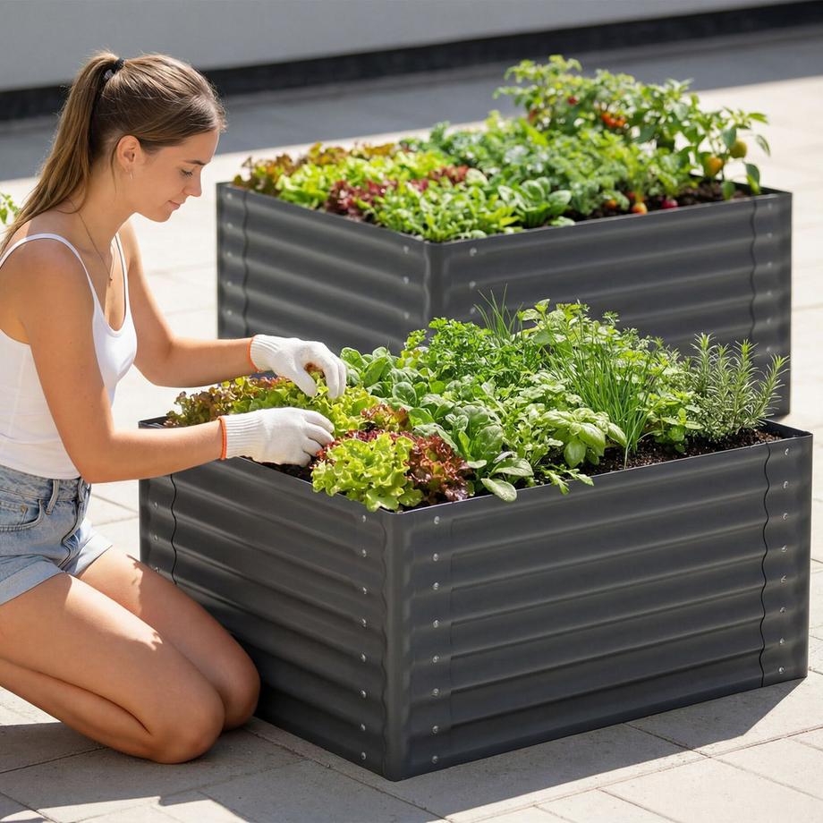 Tectake Aiuola rialzata da giardino in acciaio zincato Salvia In acciaio zincato resistente  