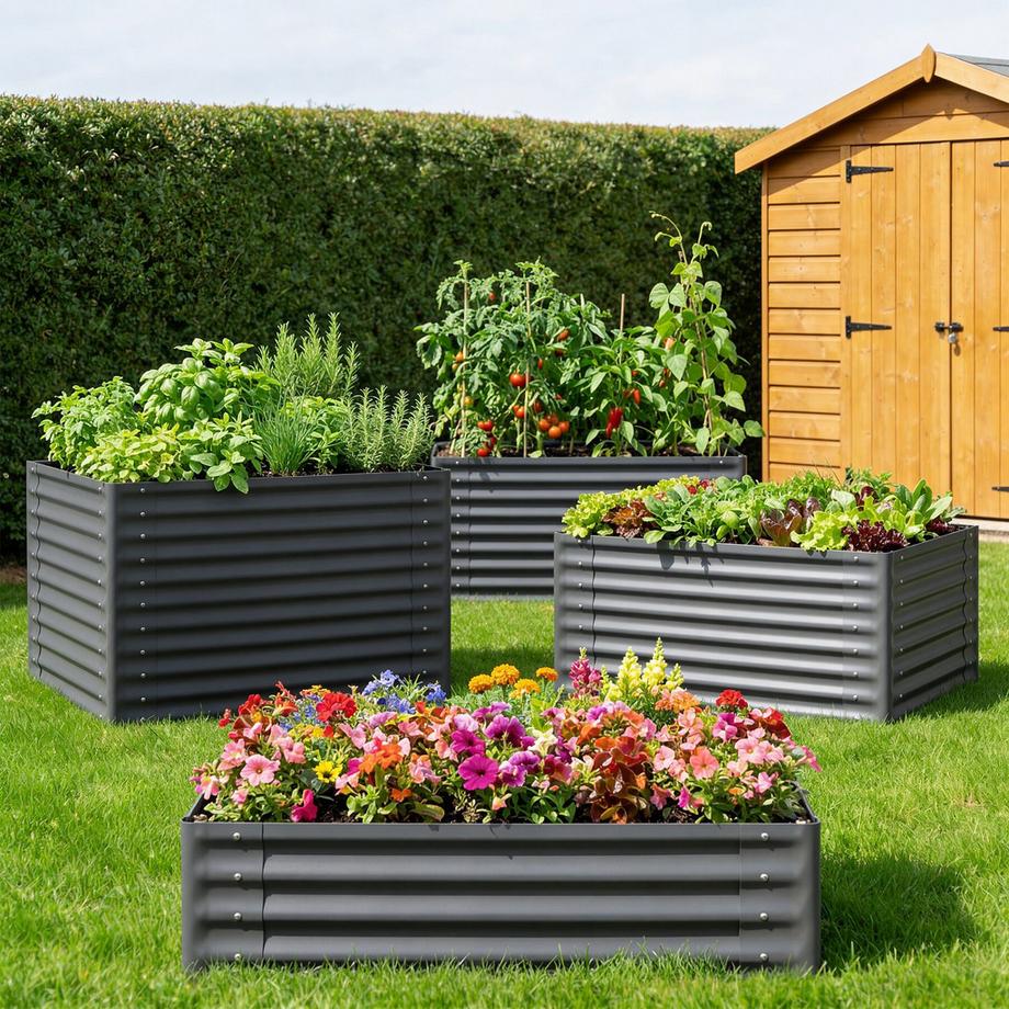 Tectake Aiuola rialzata da giardino in acciaio zincato Salvia In acciaio zincato resistente  