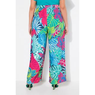 Ulla Popken Pantalon Imprimé Feuilles Jambe Large Taille Élastique  