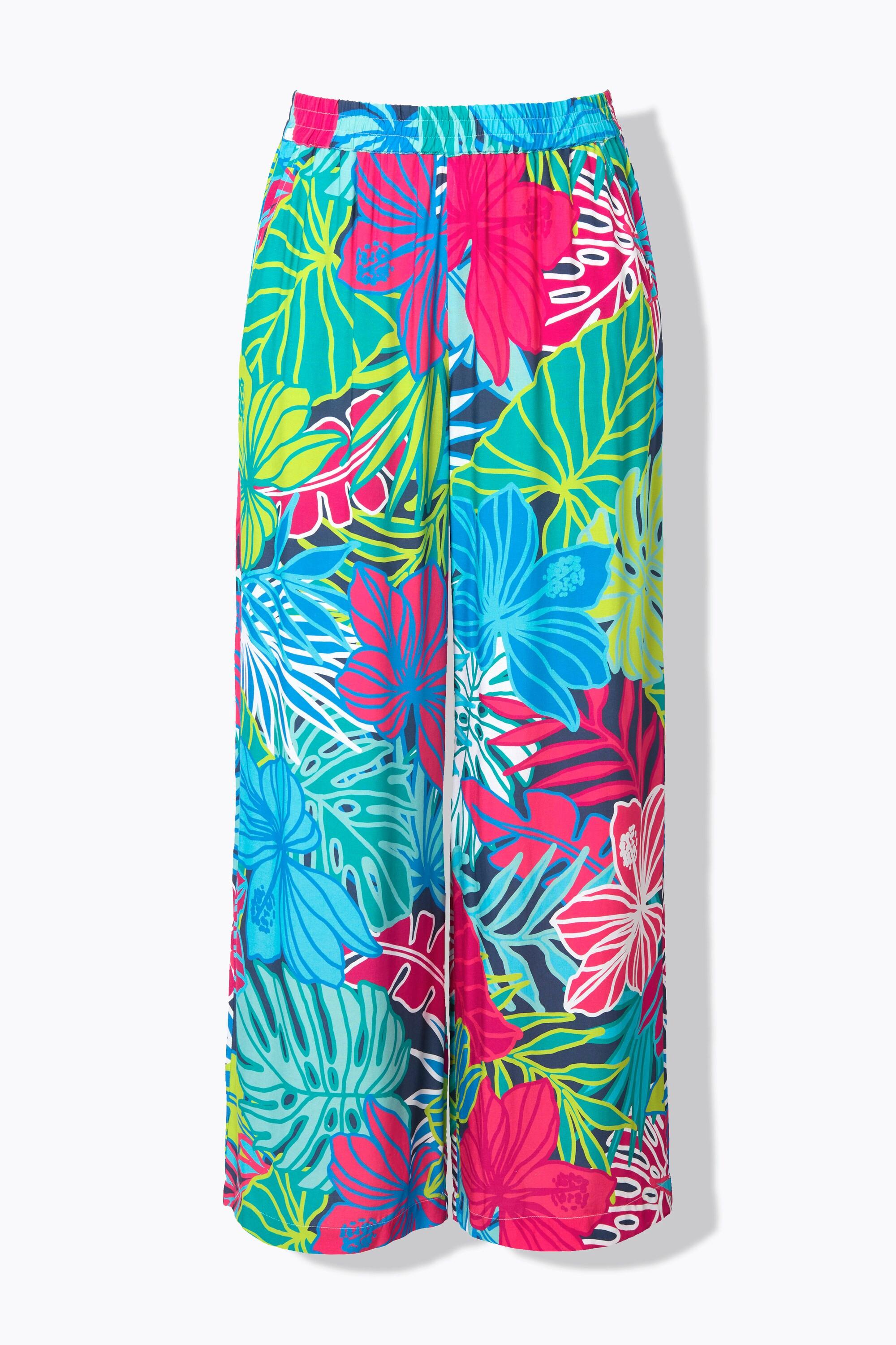 Ulla Popken Pantalon Imprimé Feuilles Jambe Large Taille Élastique  