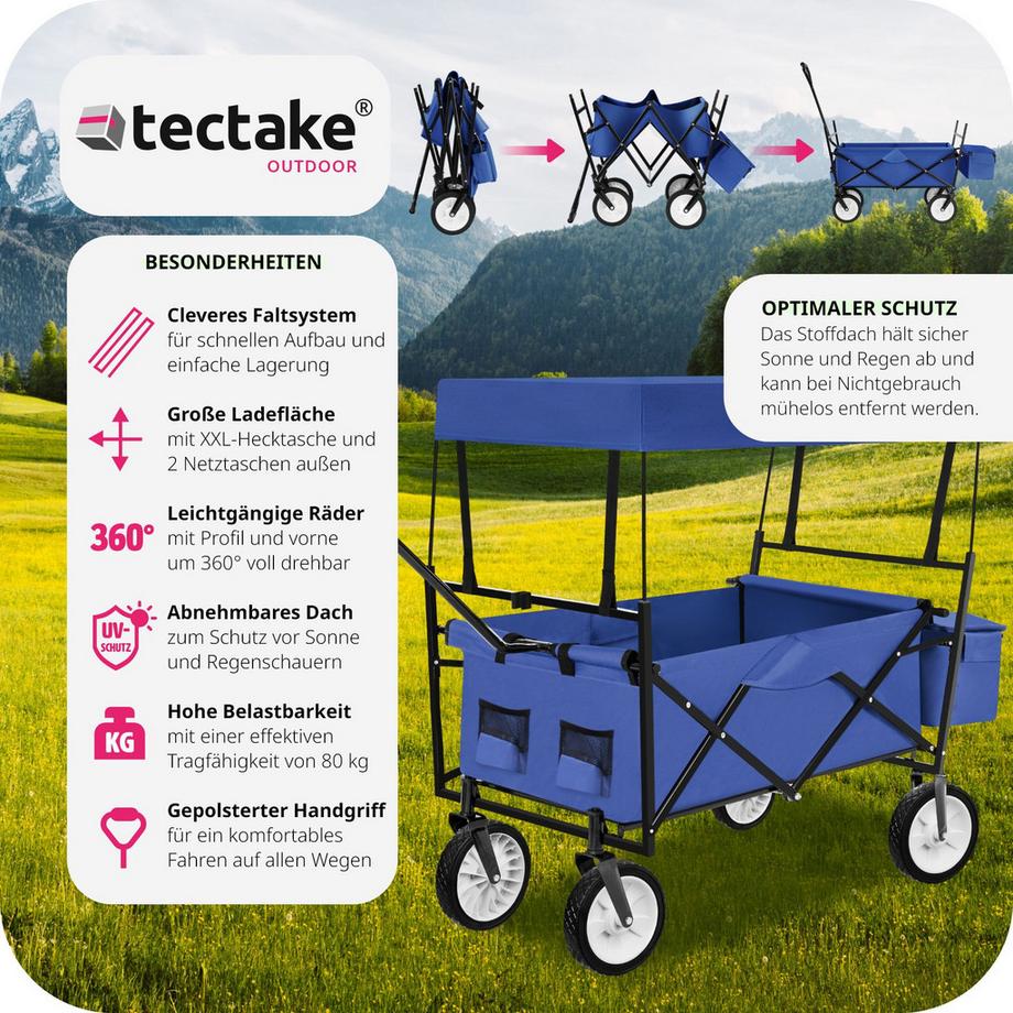 Tectake  Bollerwagen  faltbar, mit Dach 