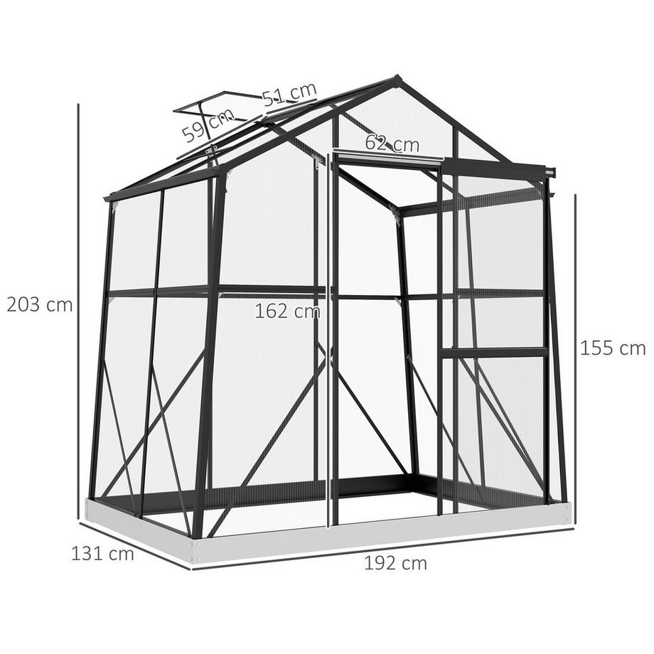 Northio Serre en aluminium 2,51 m² avec fenêtre & porte coulissante, serre noire avec fondation 131x192x203cm pour jardin  