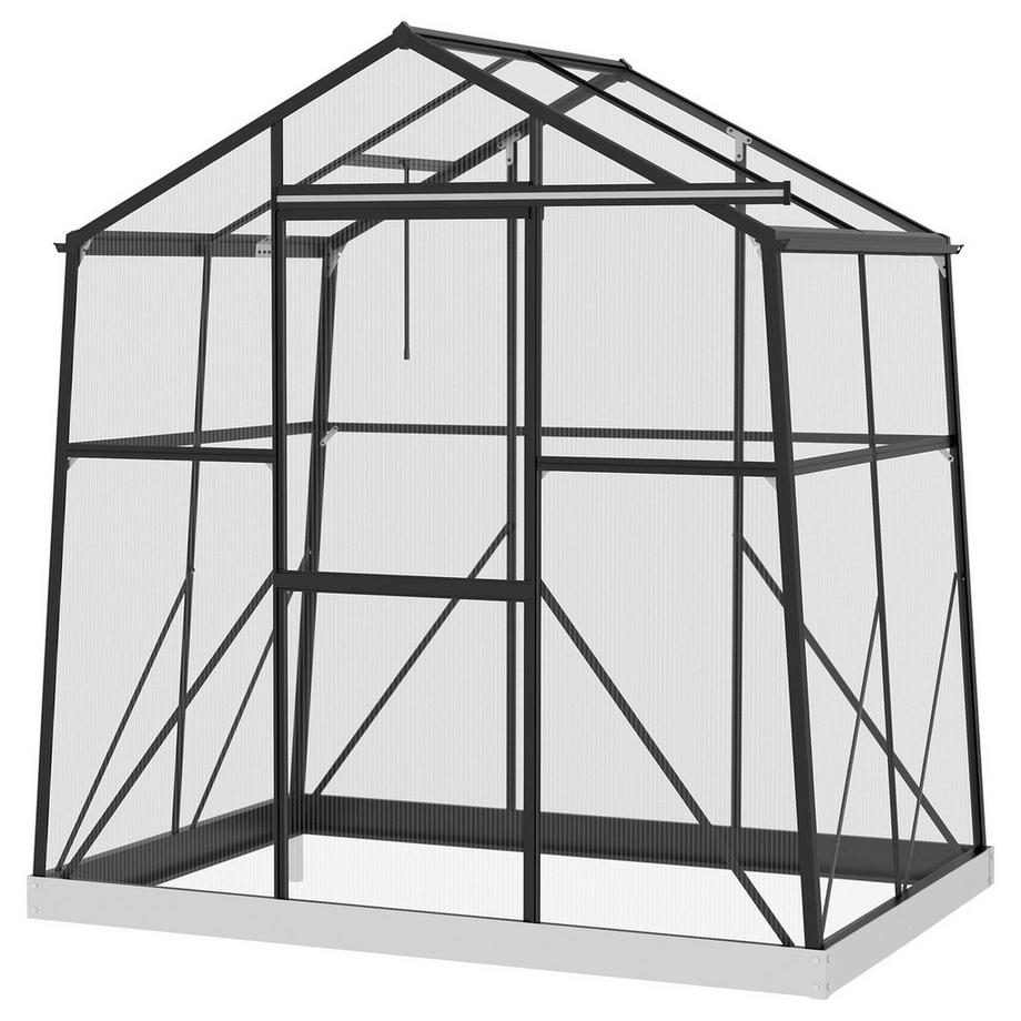 Serre en aluminium 2,51 m² avec fenêtre & porte coulissante, serre noire avec fondation 131x192x203cm pour jardin