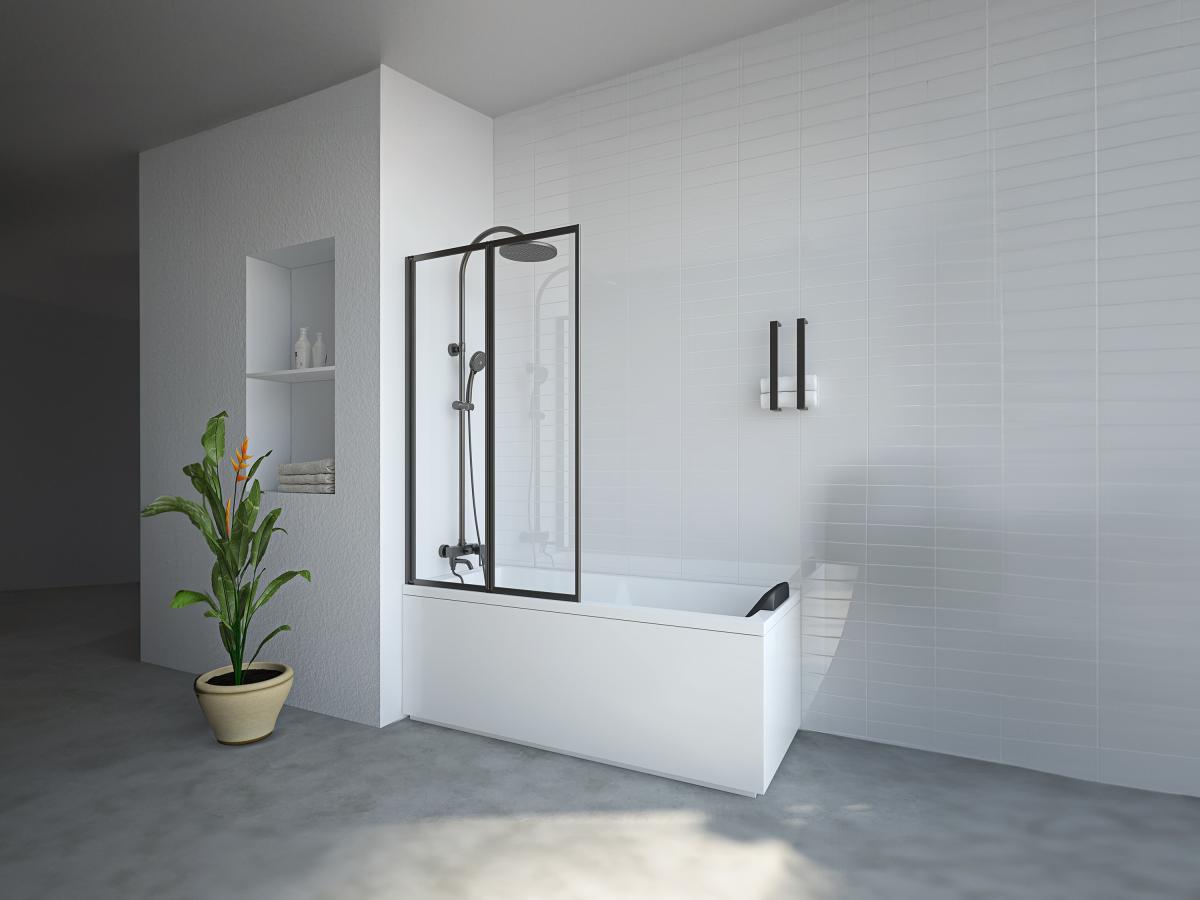 SHOWER DESIGN Parete per vasca da bagno pieghevole 80 x 140 cm in Metallo Nero opaco Stile atelier - DISTRICT  