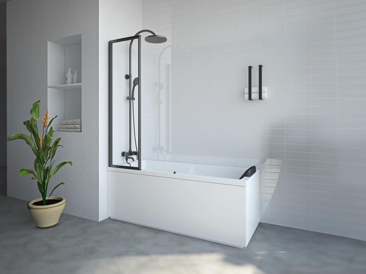 SHOWER DESIGN Duschtrennwand Badewanne klappbar - Metall - Industrial Style - Schwarz matt - 80 x 140 cm - DISTRICT  