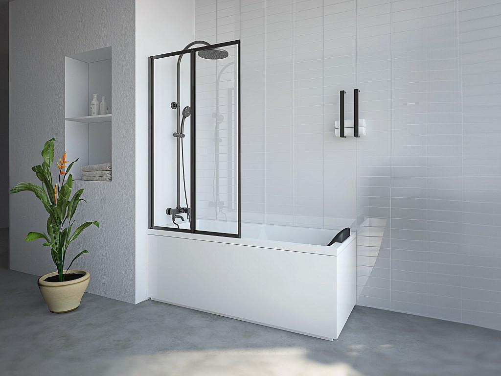 SHOWER DESIGN Duschtrennwand Badewanne klappbar - Metall - Industrial Style - Schwarz matt - 80 x 140 cm - DISTRICT  