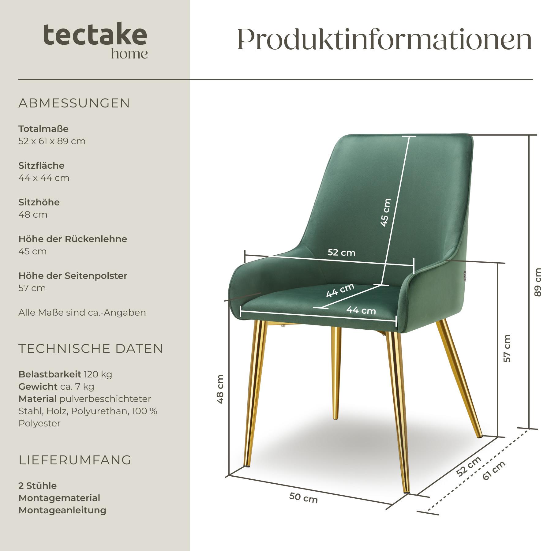 Tectake Polsterstuhl Avane, Samtoptik, Belastbarkeit 120 kg  