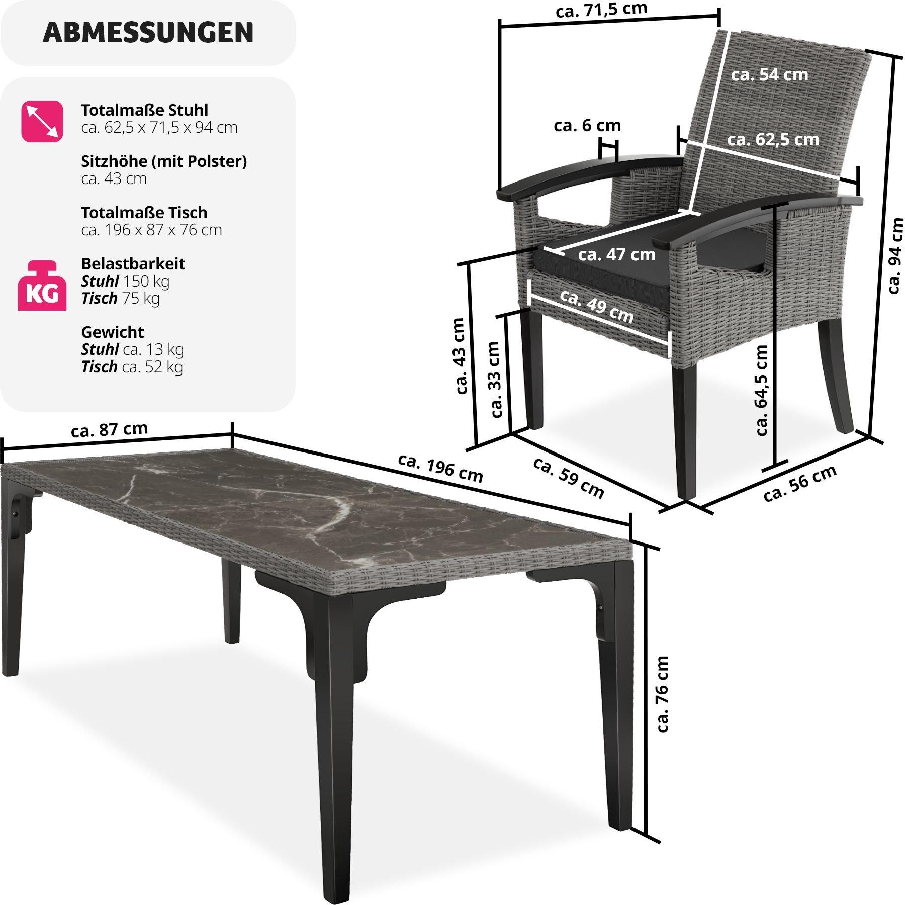 Tectake Rattan Tisch Foggia mit 8 Stühlen Rosarno  