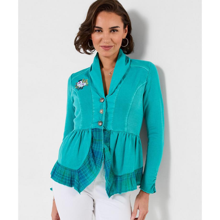 Jersey-Oberteil mit V-Ausschnitt und Knopfdetails