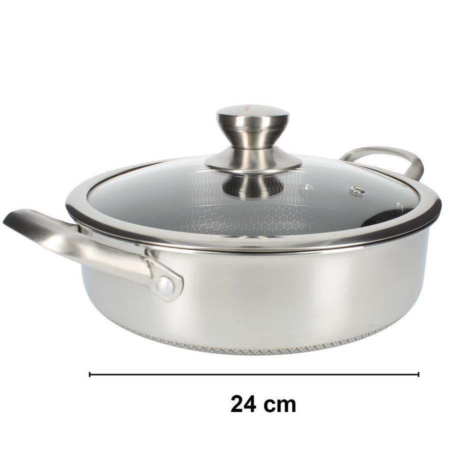 Cheffinger Padella inox premium con coperchio 24 cm  
