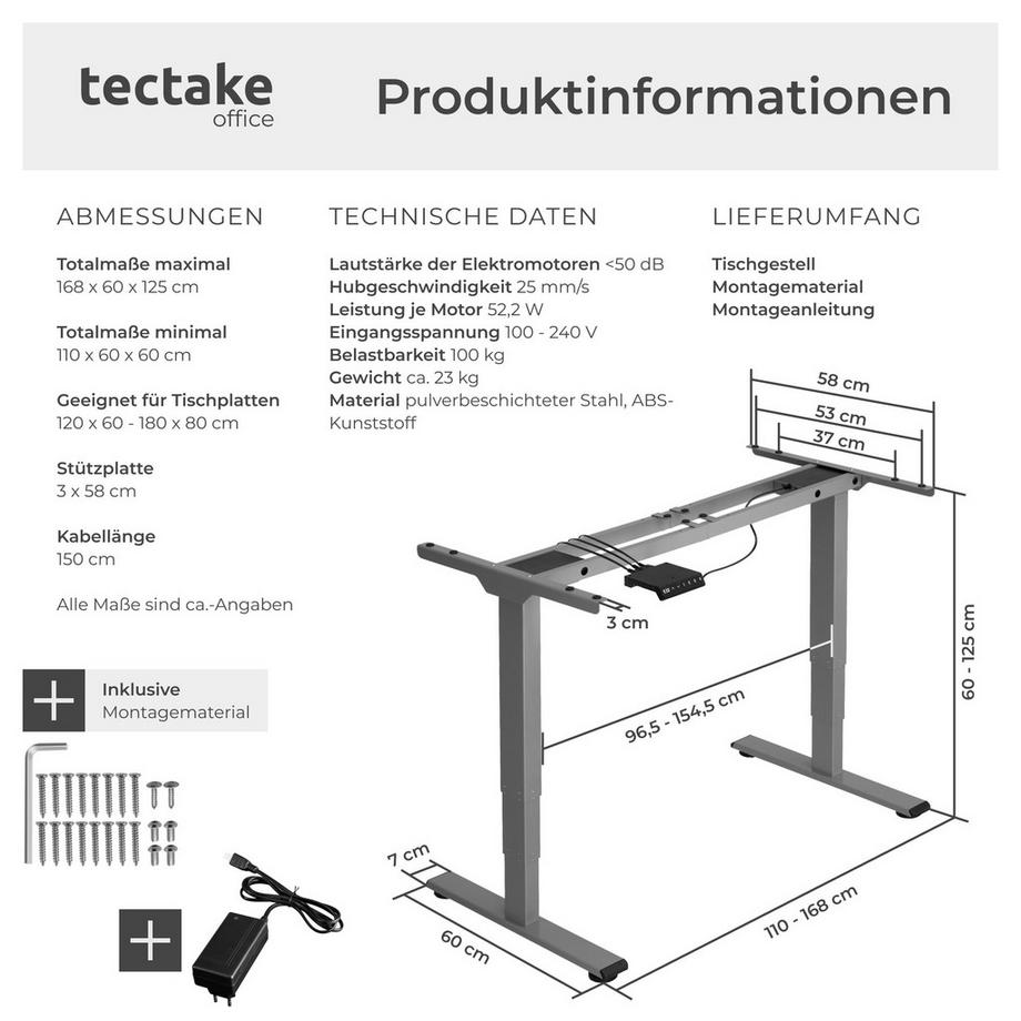 Tectake Bureau assis debout TWAIN avec réglage électrique de la hauteur  
