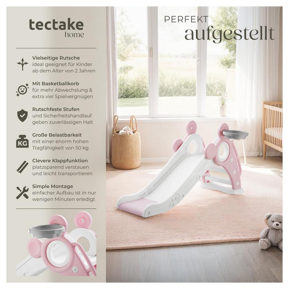 Tectake  Kinderrutsche Joy ab 2 Jahren mit Basketballkorb 