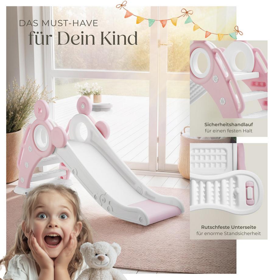 Tectake  Kinderrutsche Joy ab 2 Jahren mit Basketballkorb 