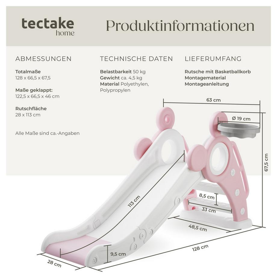 Tectake  Kinderrutsche Joy ab 2 Jahren mit Basketballkorb 