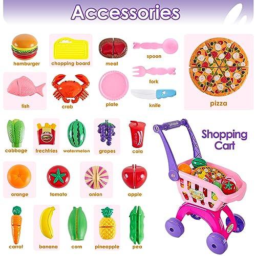 Activity-board  Chariot de courses pour enfants, 31 pièces, jouet de cuisine, coupe de fruits, légumes, aliments, accessoires de magasin, jeu de rôle 