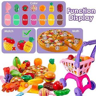 Activity-board  Chariot de courses pour enfants, 31 pièces, jouet de cuisine, coupe de fruits, légumes, aliments, accessoires de magasin, jeu de rôle 