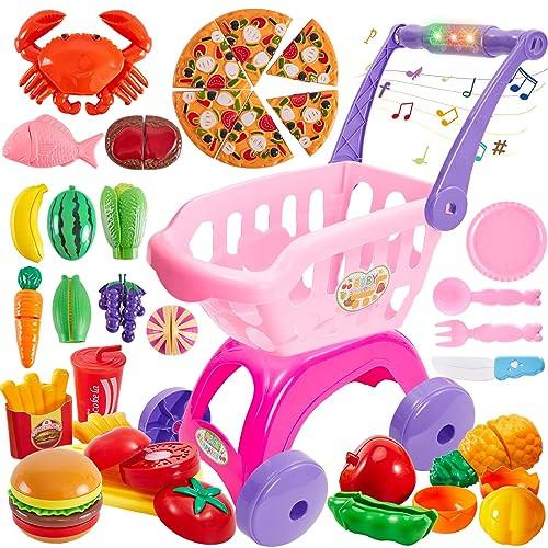 Activity-board  Chariot de courses pour enfants, 31 pièces, jouet de cuisine, coupe de fruits, légumes, aliments, accessoires de magasin, jeu de rôle 