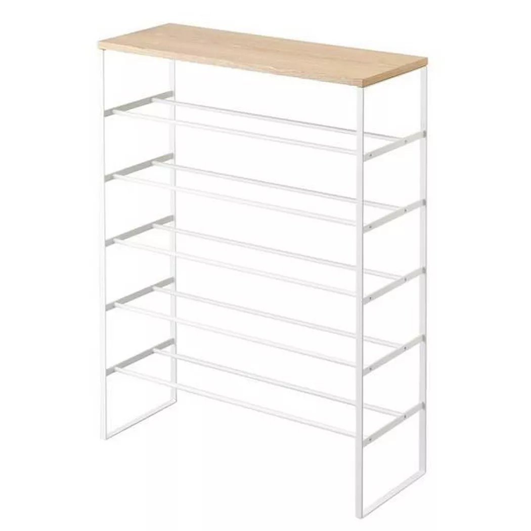 Yamazaki - Etagère à chaussures en métal et bois Tower blanc