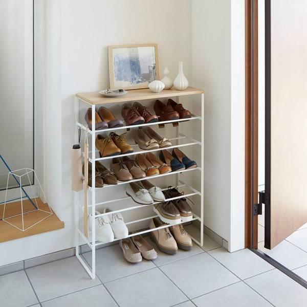 Yamazaki Étagère à chaussures à 6 niveaux TOWER  avec plateau supérieur en bois  