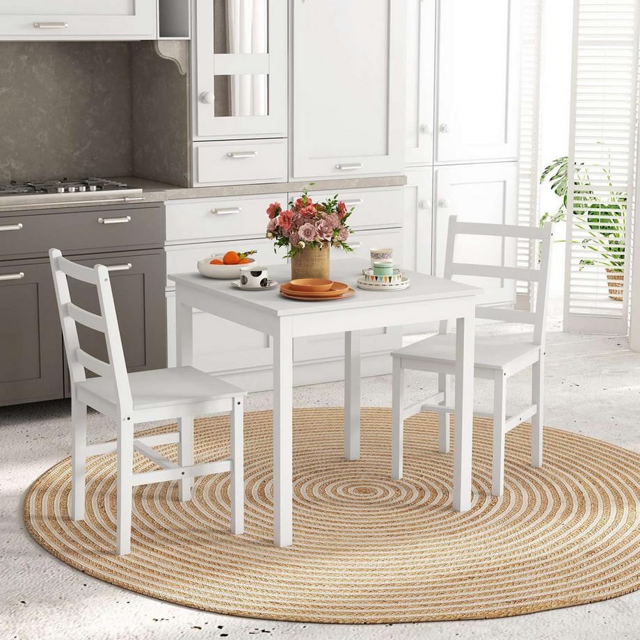 Northio Set Gruppo Da Pranzo Di 3, Tavolo Da Pranzo Con 2 Sedie, Set Tavolo Da Cucina Per 2 Persone, Gruppo Sala Da Pranzo, Gruppo Tavolo Per Cucina, Soggiorno, Legno Di Pino, Bianco  