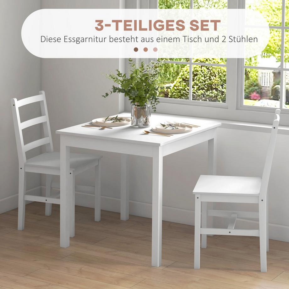 Northio Set Gruppo Da Pranzo Di 3, Tavolo Da Pranzo Con 2 Sedie, Set Tavolo Da Cucina Per 2 Persone, Gruppo Sala Da Pranzo, Gruppo Tavolo Per Cucina, Soggiorno, Legno Di Pino, Bianco  