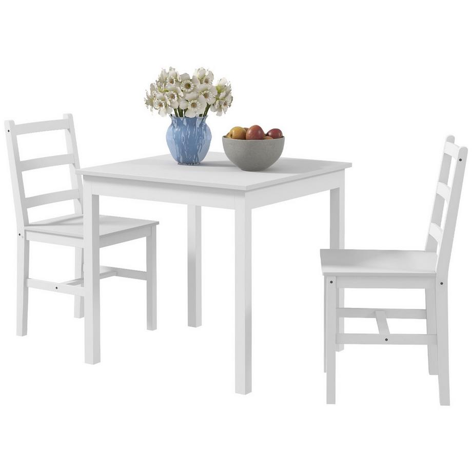 Northio Set Gruppo Da Pranzo Di 3, Tavolo Da Pranzo Con 2 Sedie, Set Tavolo Da Cucina Per 2 Persone, Gruppo Sala Da Pranzo, Gruppo Tavolo Per Cucina, Soggiorno, Legno Di Pino, Bianco  