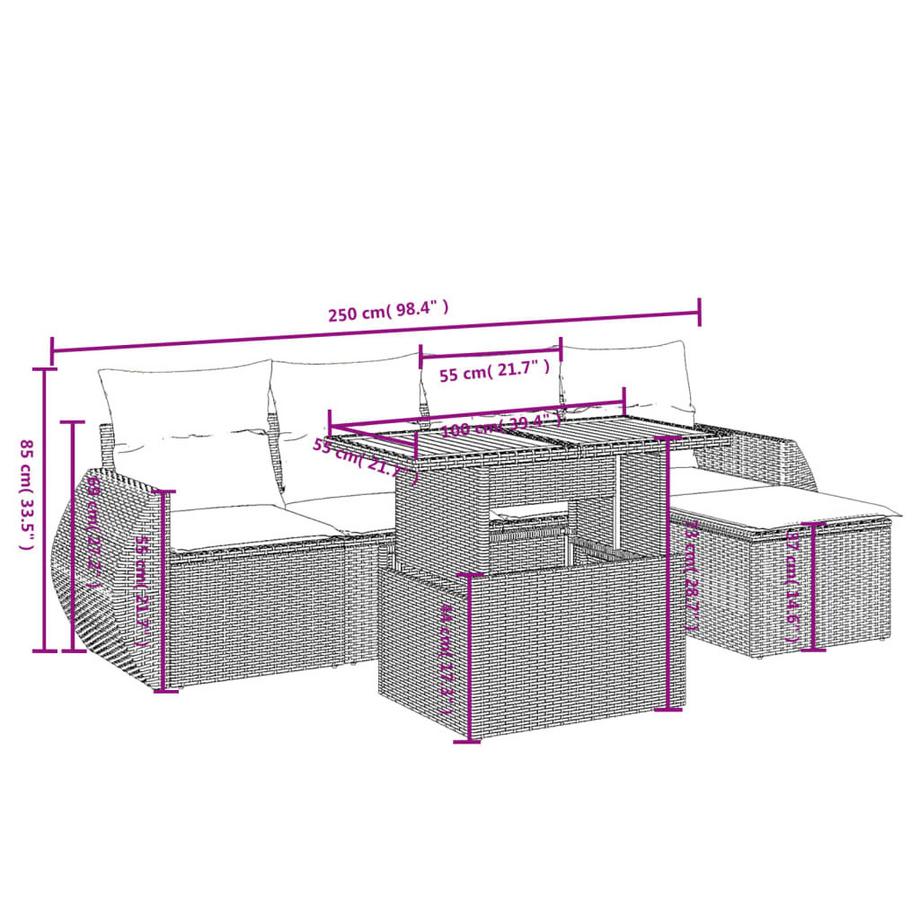 VidaXL set divano da giardino Polirattan  