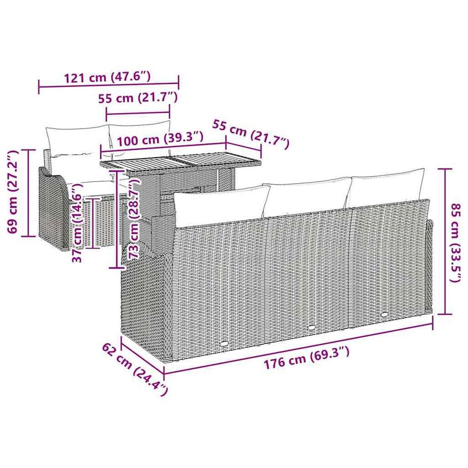 VidaXL Ensemble de canapé de jardin poly rattan  