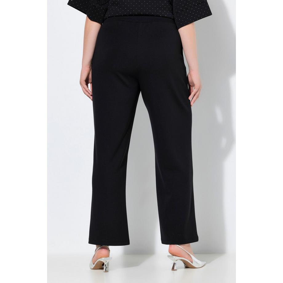 Ulla Popken Pantalon en Molleton Jambe Large Droite Passepoils Taille Élastique  